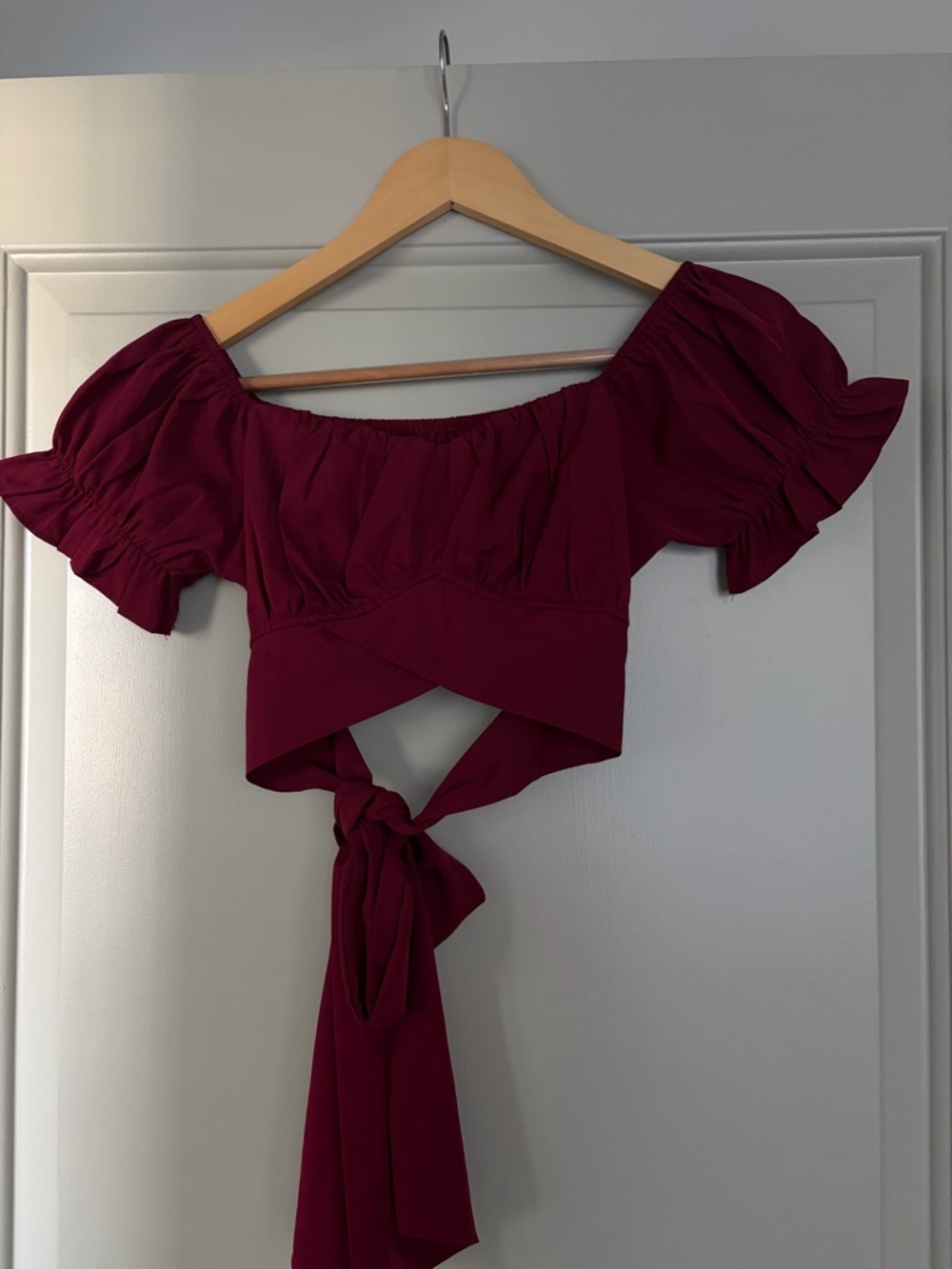 Women’s Off-Shoulder Tie-Back Crop Top - Burgundy